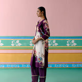 Purple Floral V-neck Kurta Set