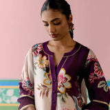 Purple Floral V-neck Kurta Set